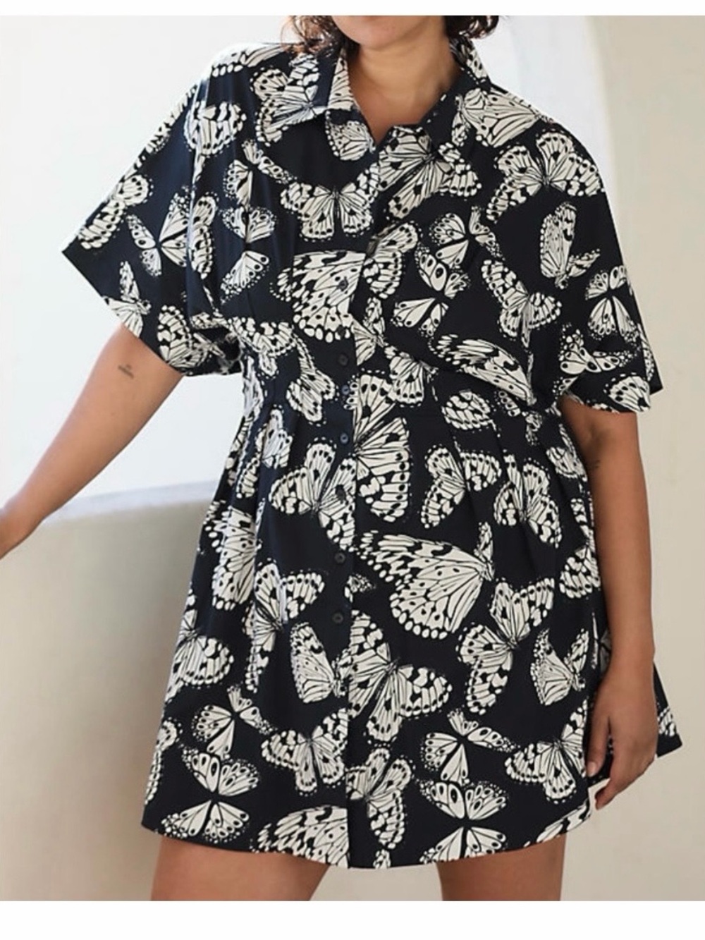 Antropologie The Tobie Button-Front Pleated Shirt Dress by Exquise: Mini Sz 1X